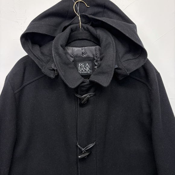 Jos A Bank Duffle Wool Overcoat Removeable Hood Mens Large coat *read - Picture 3 of 16